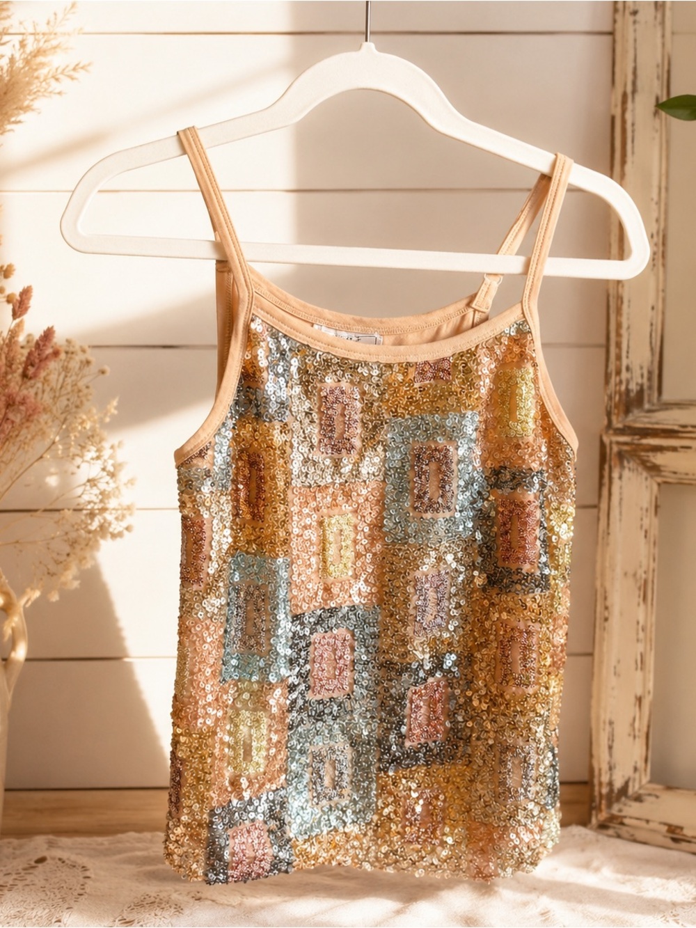 Sequin Geo Patchwork Cami Tank - Multicolor